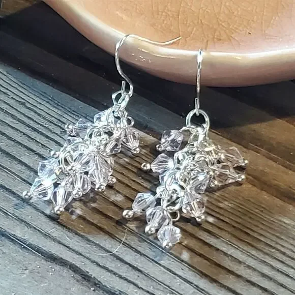 Hand Crafted Art Deco Pink Translucent Crystal Baubles Cascade Earrings - Picture 3 of 6